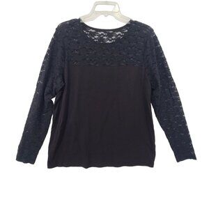 Cato Women's Long Sleeve Pullover Top Black lace detail Size 18/20W